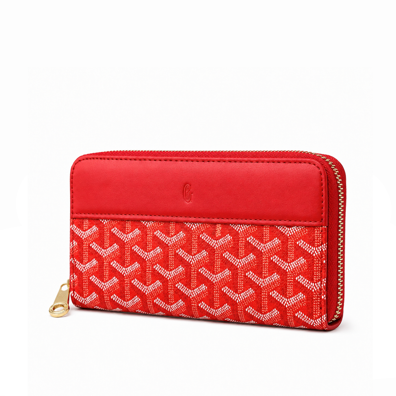 Billetera Zip Signature Monogram – Red Gold