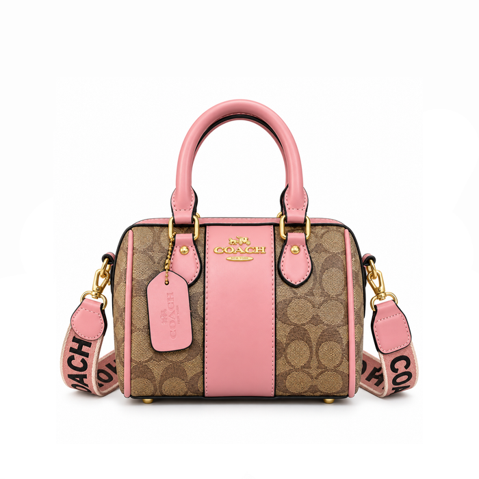 Bolso Rowan Satchel Signature Khaki Blush Pink