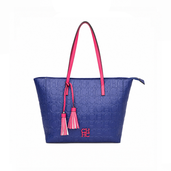 Bolso Tote Embossed Monogram Tassel – Royal Blue Pink