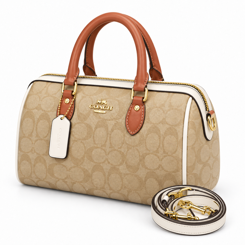 Bolso Satchel Signature Beige, Blanco y Camel