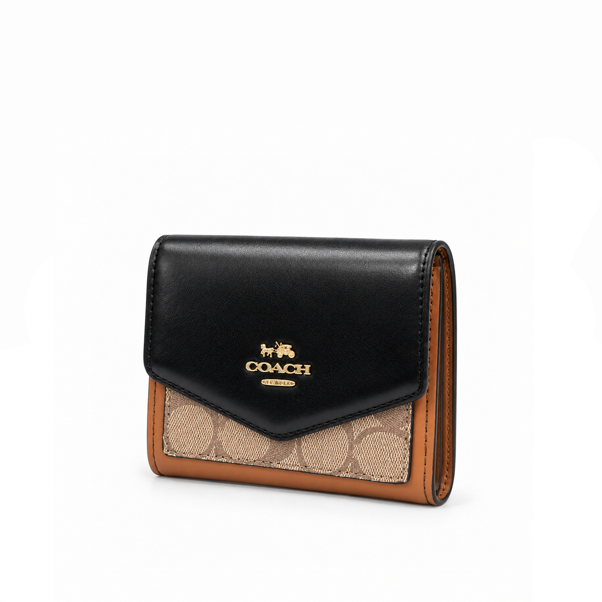 Billetera Compacta Signature Monogram Flap – Black Tan