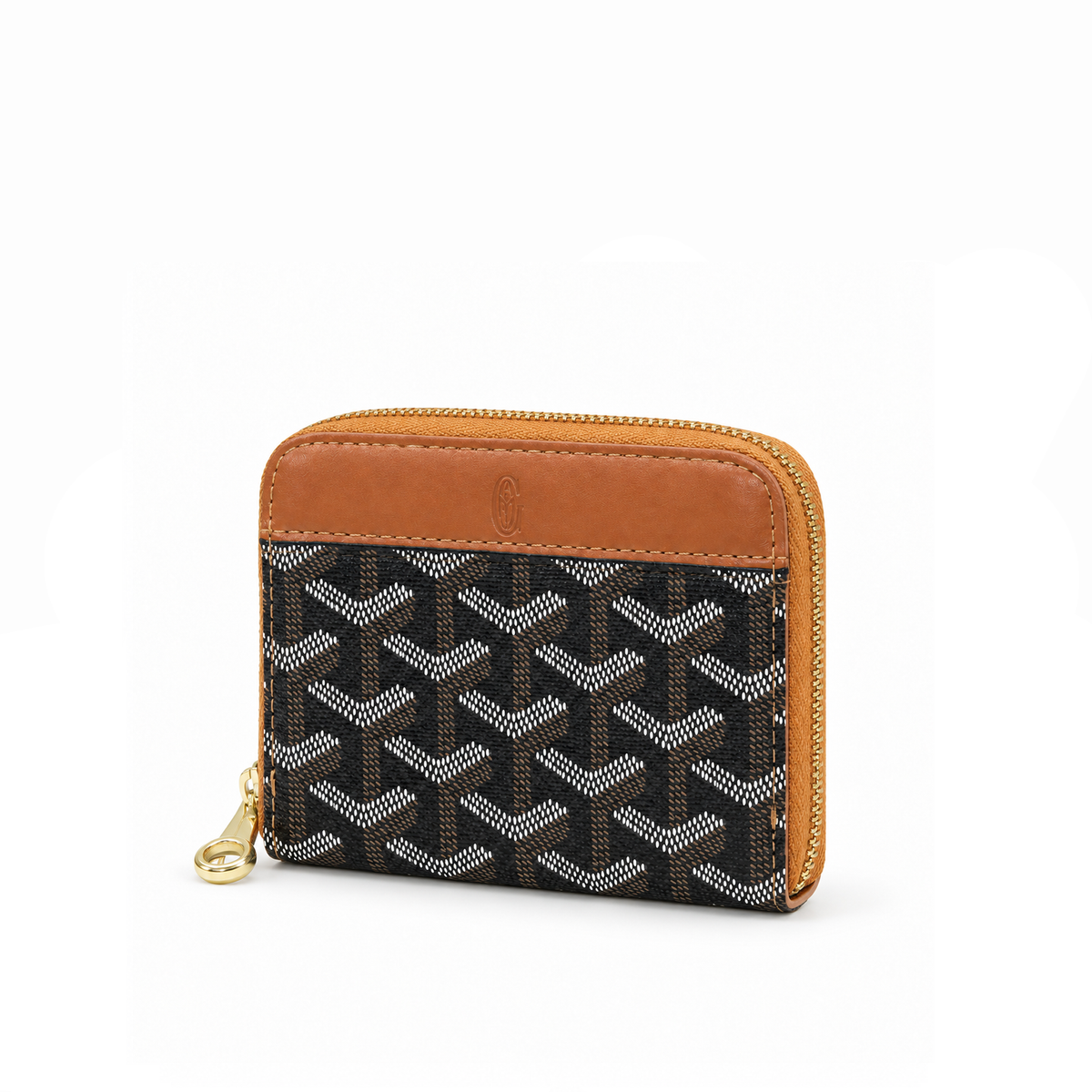 Billetera Compacta Zip Signature Monogram – Cognac Gold