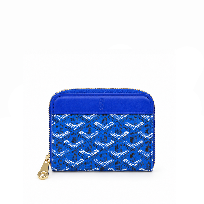 Billetera Compacta Zip Signature Monogram – Royal Blue Gold