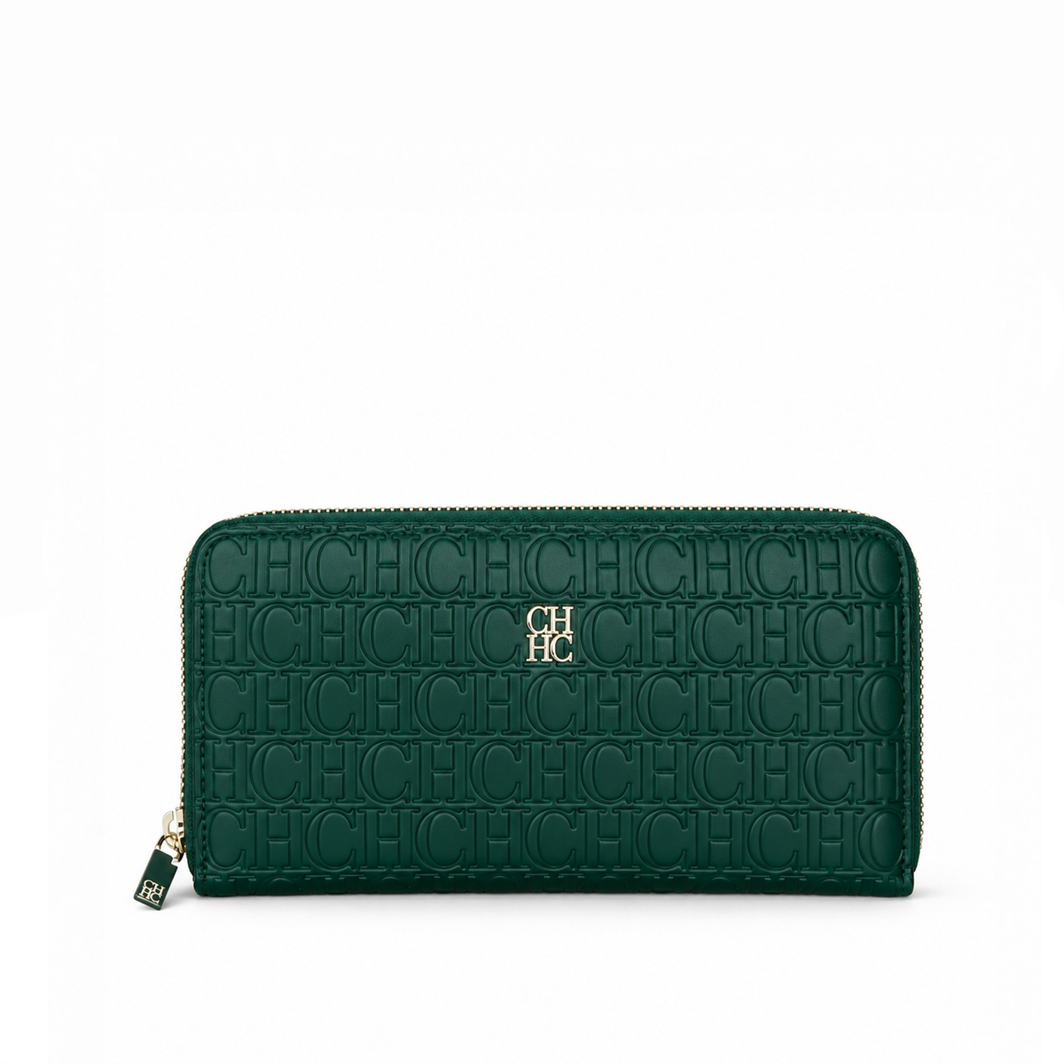 Billetera Larga Zip Around Embossed Monogram – Emerald Green