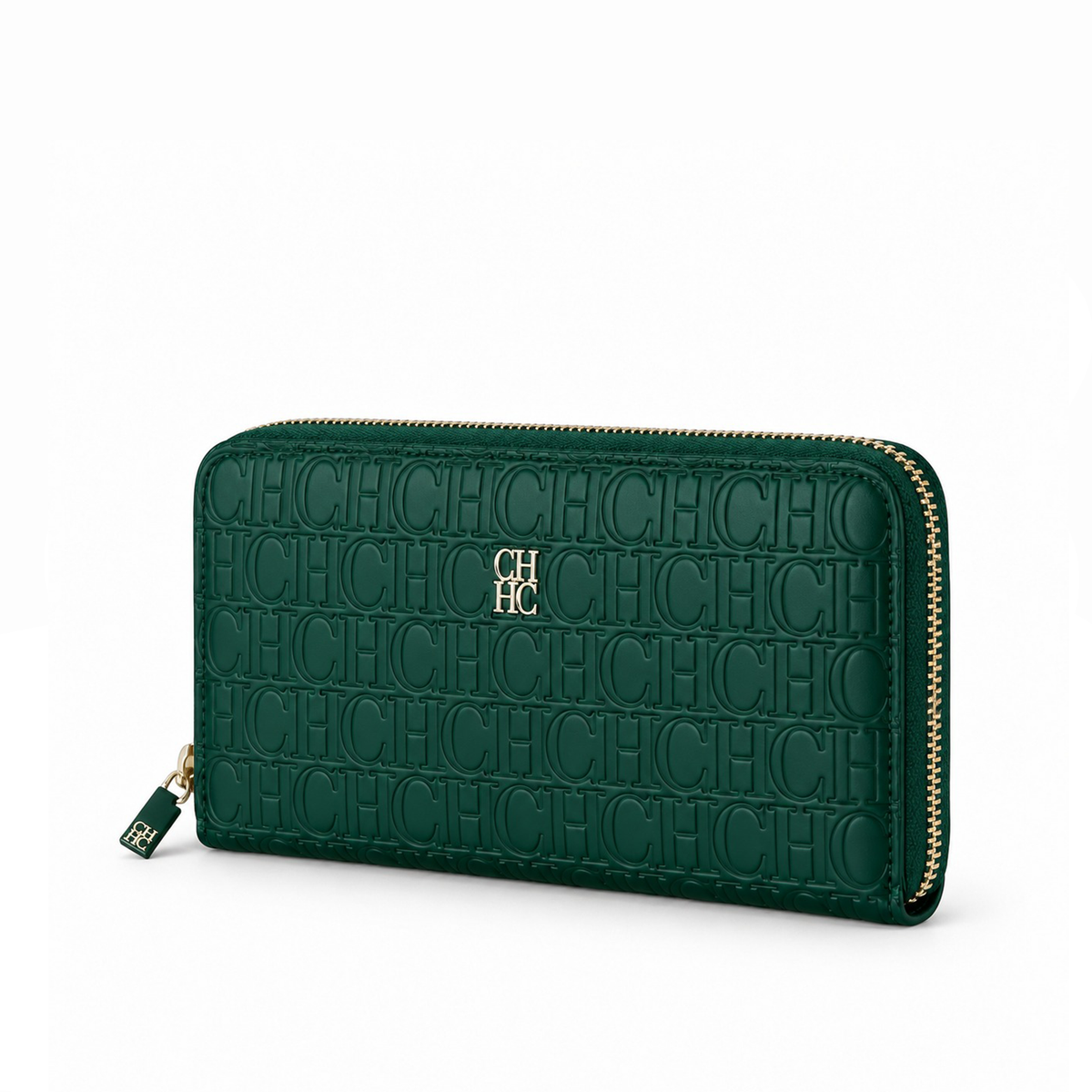 Billetera Larga Zip Around Embossed Monogram – Emerald Green