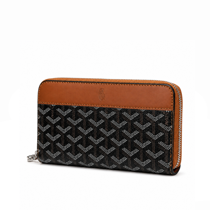 Billetera Zip Signature Monogram – Cognac Black