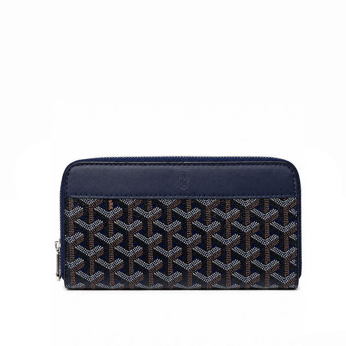 Billetera Zip Signature Monogram – Navy Brown