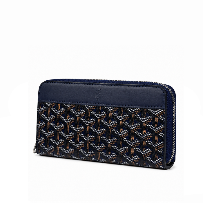 Billetera Zip Signature Monogram – Navy Brown