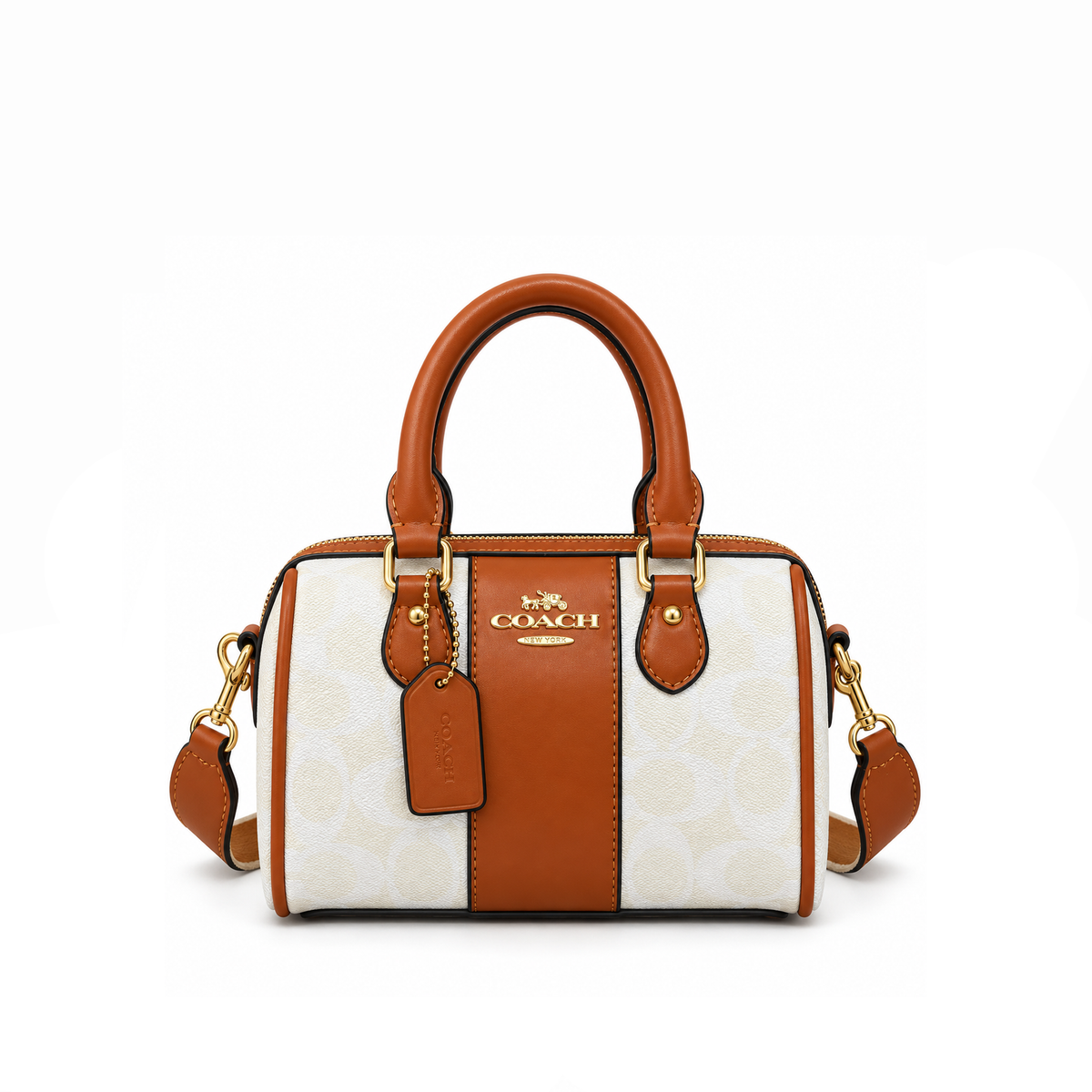 Bolso Rowan Satchel Signature Ivory Cognac.