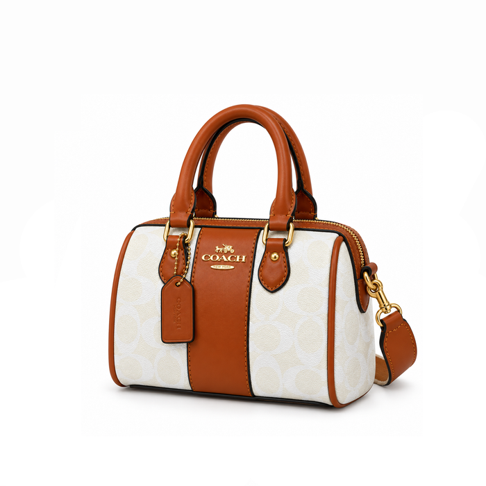 Bolso Rowan Satchel Signature Ivory Cognac.