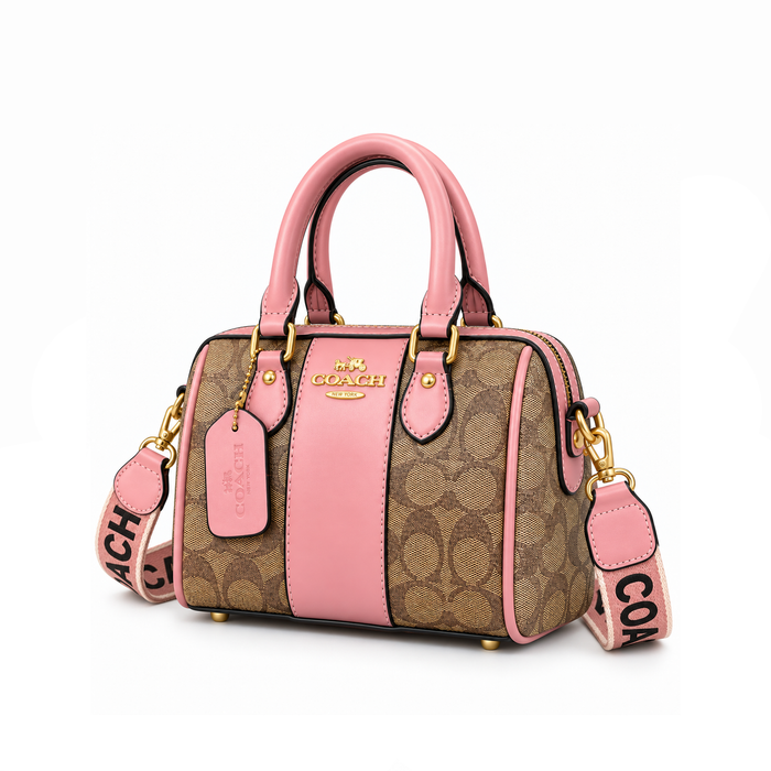 Bolso Rowan Satchel Signature Khaki Blush Pink