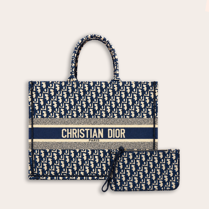 Bolso Tote Signature Monogram – Navy Cream