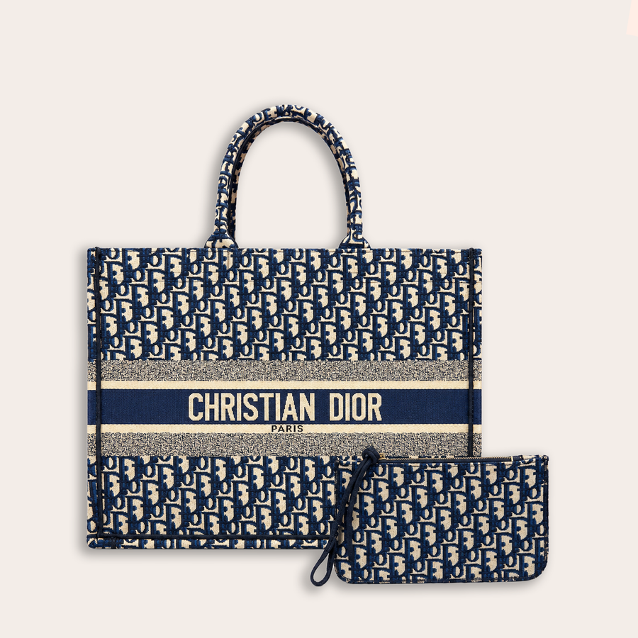 Bolso Tote Signature Monogram – Navy Cream