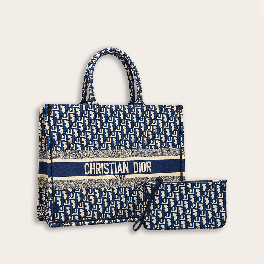 Bolso Christian Dior Book Tote — Oblique Bleu Nuit Brodé