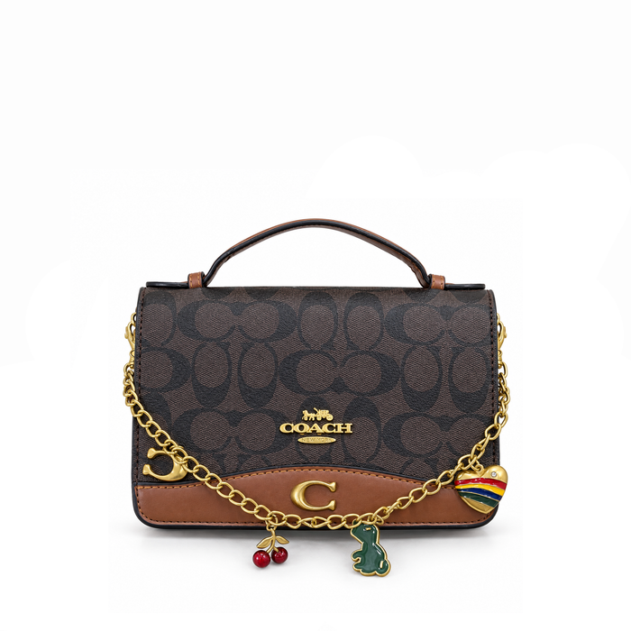Bolso Crossbody Signature Chain Charm Brown Cognac