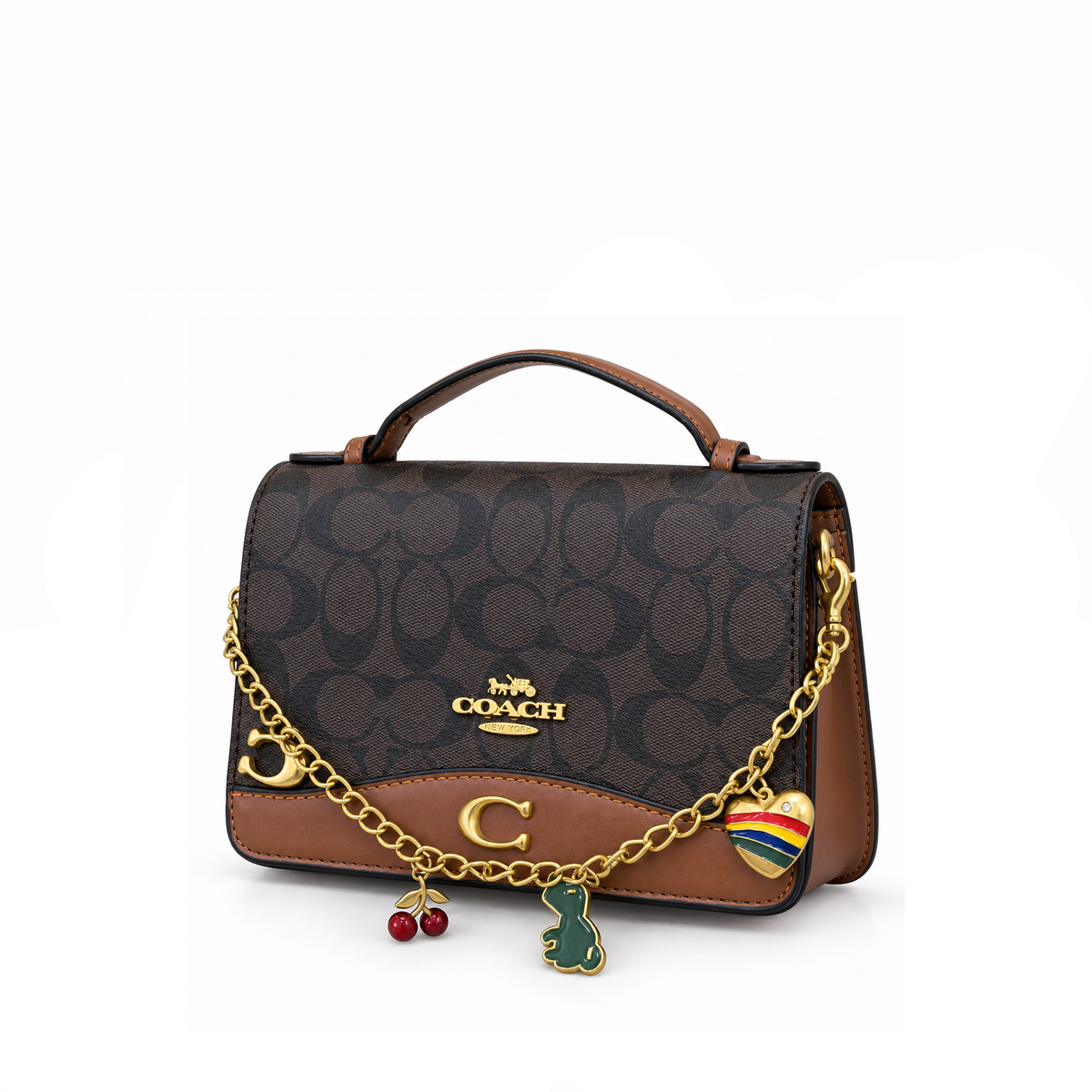 Bolso Crossbody Signature Chain Charm Brown Cognac