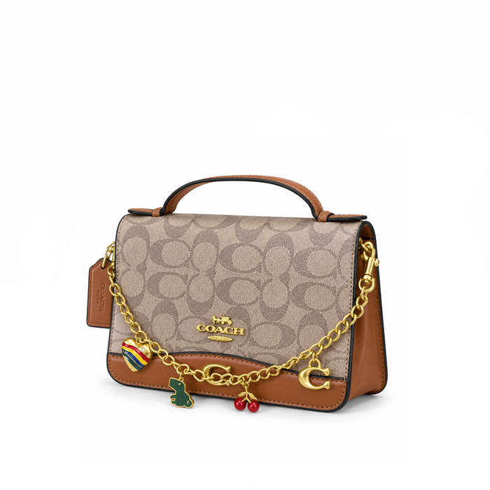 Bolso Crossbody Signature Chain Charm Khaki Cognac