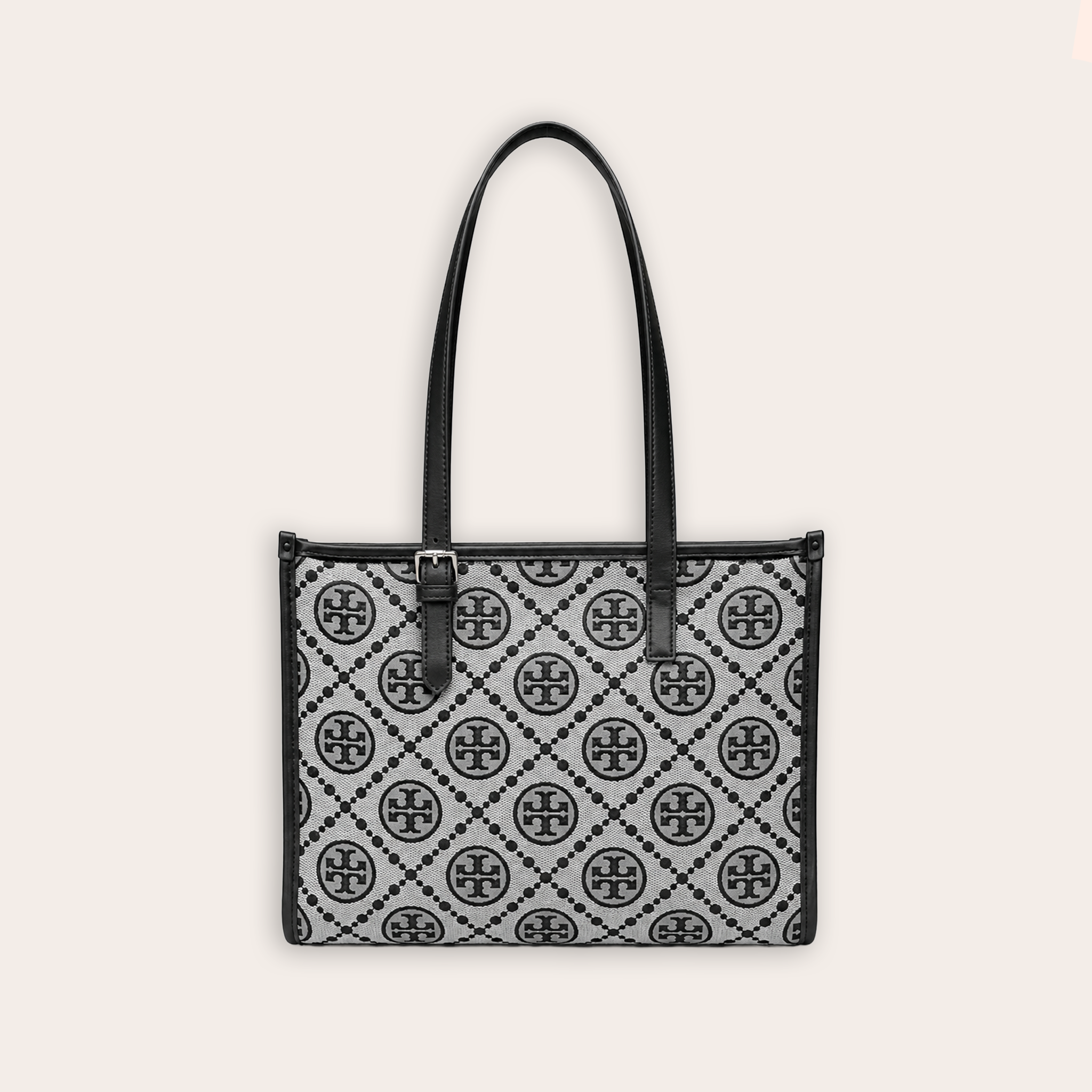 Bolso Tory Burch T Monogram — Jacquard Contrast Noir Ivoire