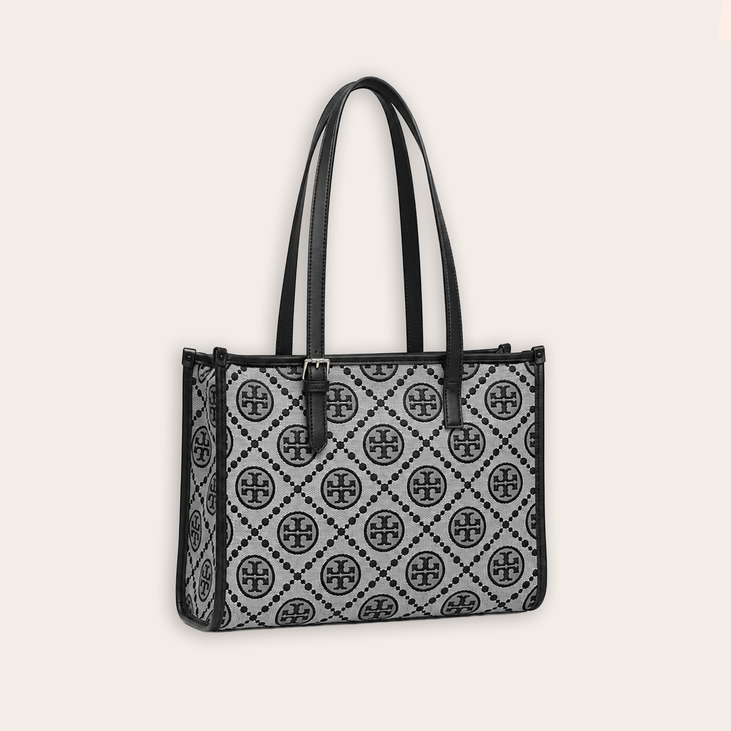 Bolso Tory Burch T Monogram — Jacquard Contrast Noir Ivoire