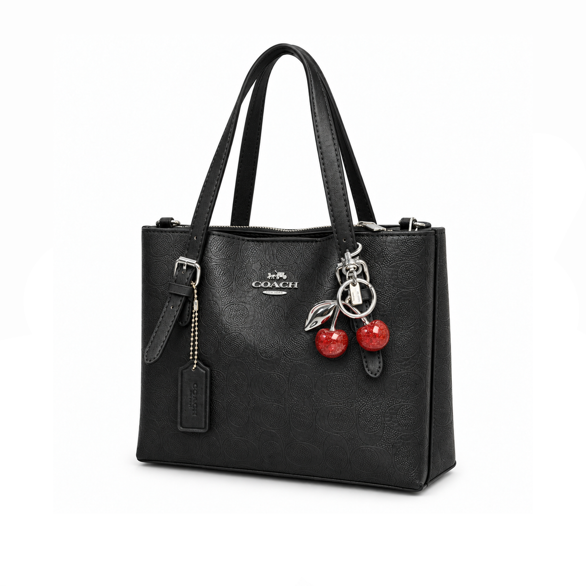 Bolso Tote Embossed Signature Cherry Charm Black Tonal