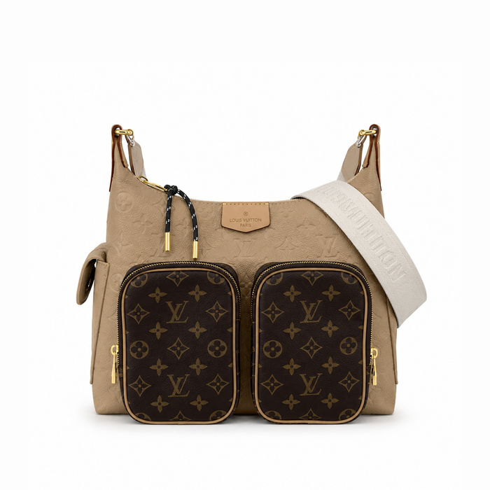 Bolso Shoulder Utility Monogram Pocket – Beige Brown Gold