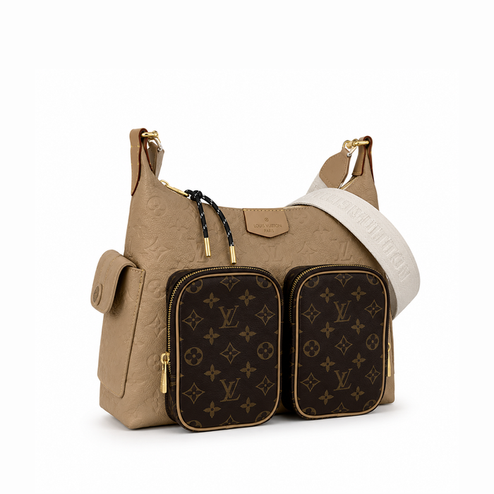 Bolso Shoulder Utility Monogram Pocket – Beige Brown Gold