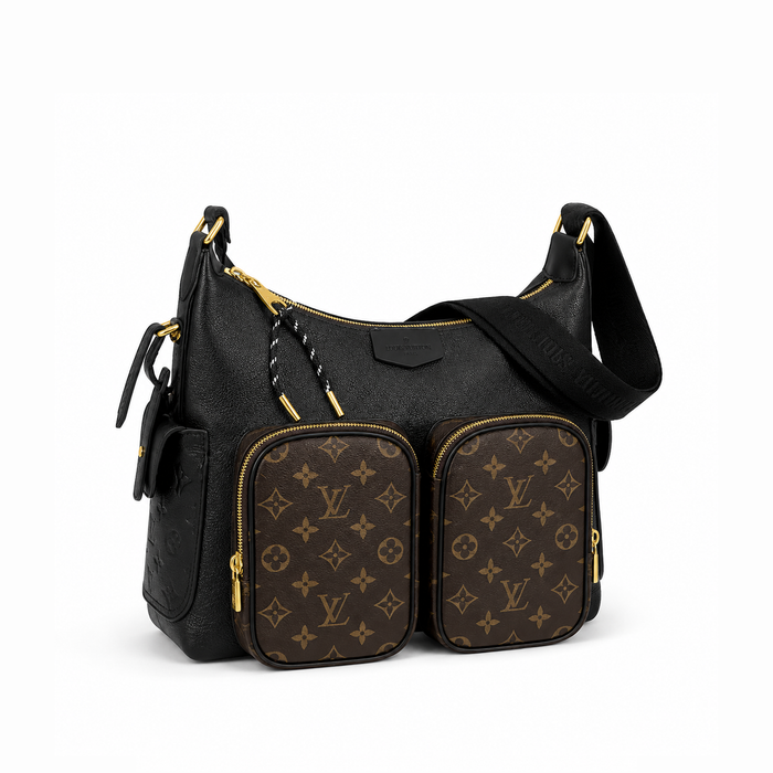 Bolso Shoulder Utility Monogram Pocket – Black Brown Gold