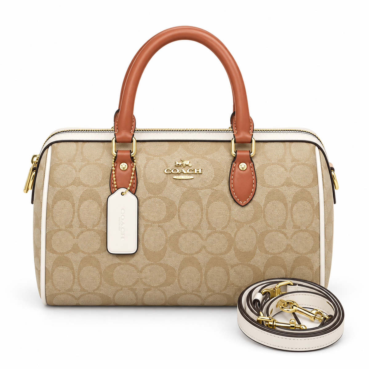 Bolso Satchel Signature Beige, Blanco y Camel
