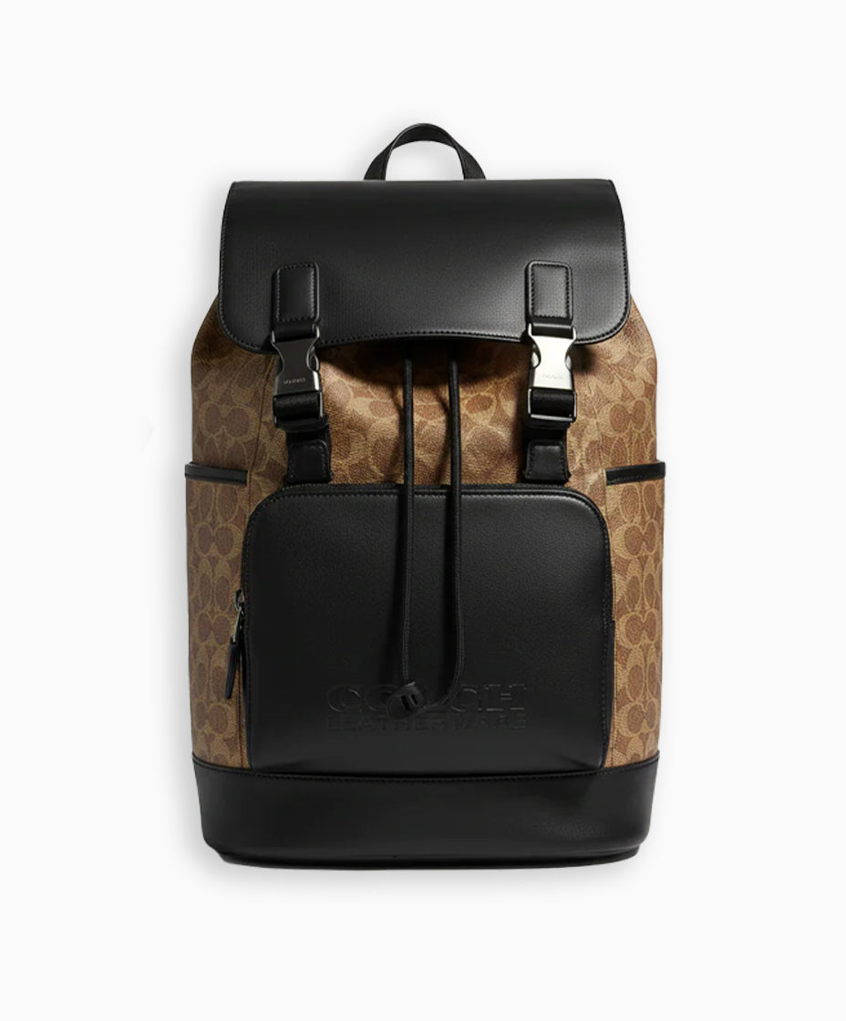 Coach Signature Leather Backpack – Brown & Black Edition