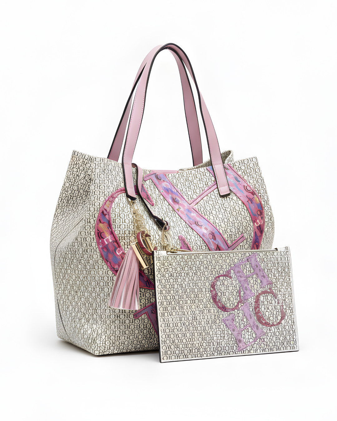 Carolina Herrera Monogram Canvas Tote – Pink Detail Edition