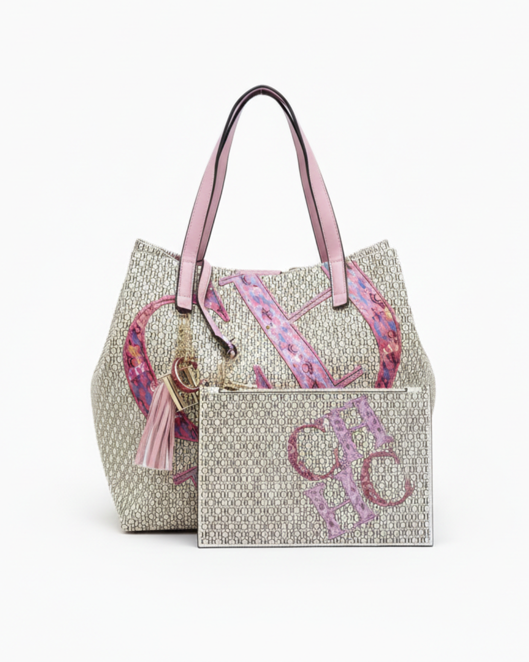 Carolina Herrera Monogram Canvas Tote – Pink Detail Edition