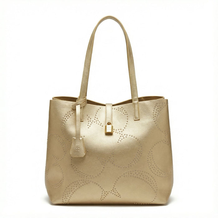 Bolso Tote Studded Lock – Champagne Gold