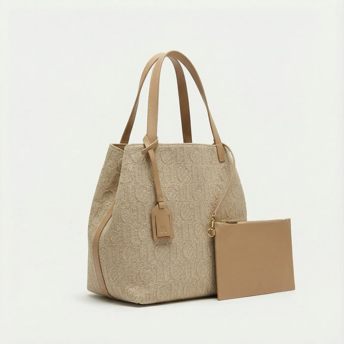 Bolso Tote Signature Pouch – Beige Caramel