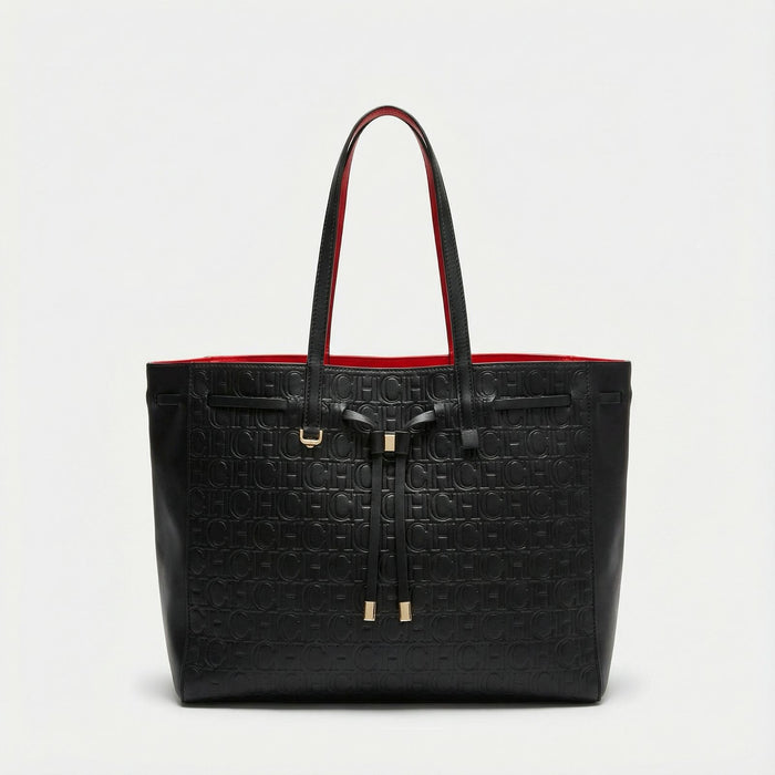 Bolso Tote Embossed Bow – Black Gold