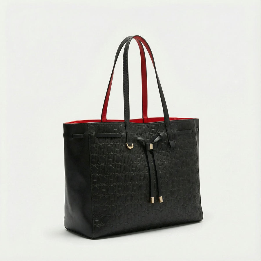 Bolso Tote Embossed Bow – Black Gold