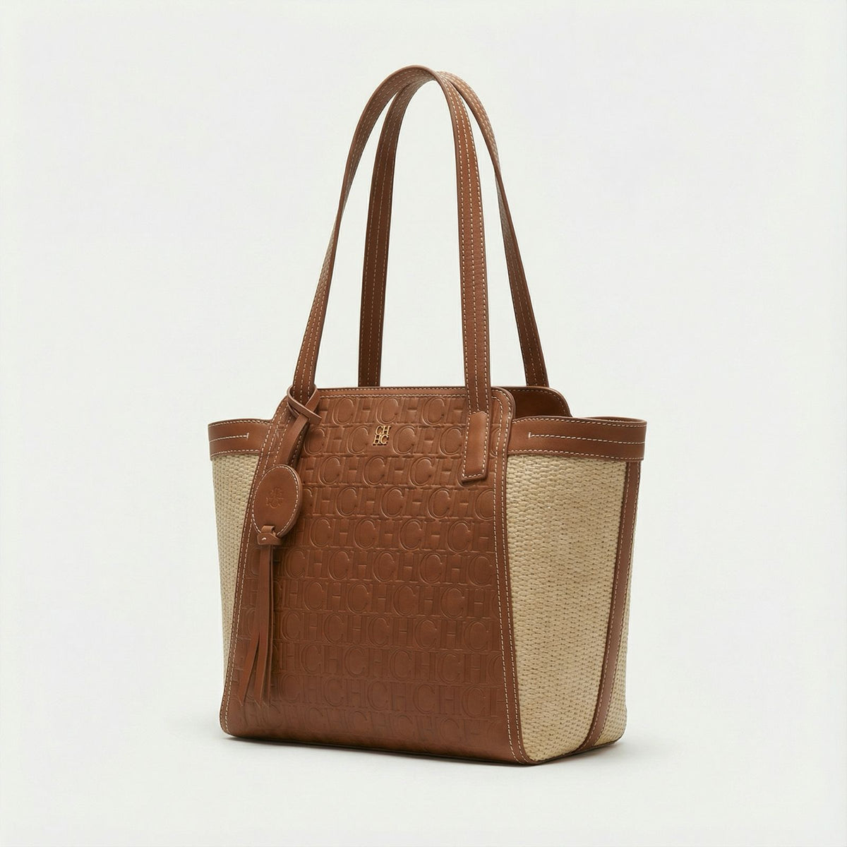 Bolso Tote Embossed Raffia – Cognac Natural