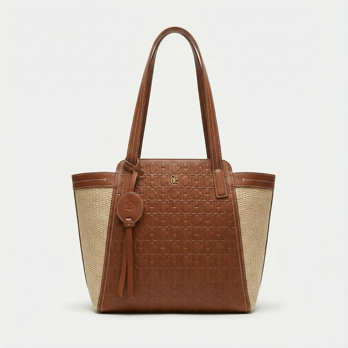 Bolso Tote Embossed Raffia – Cognac Natural